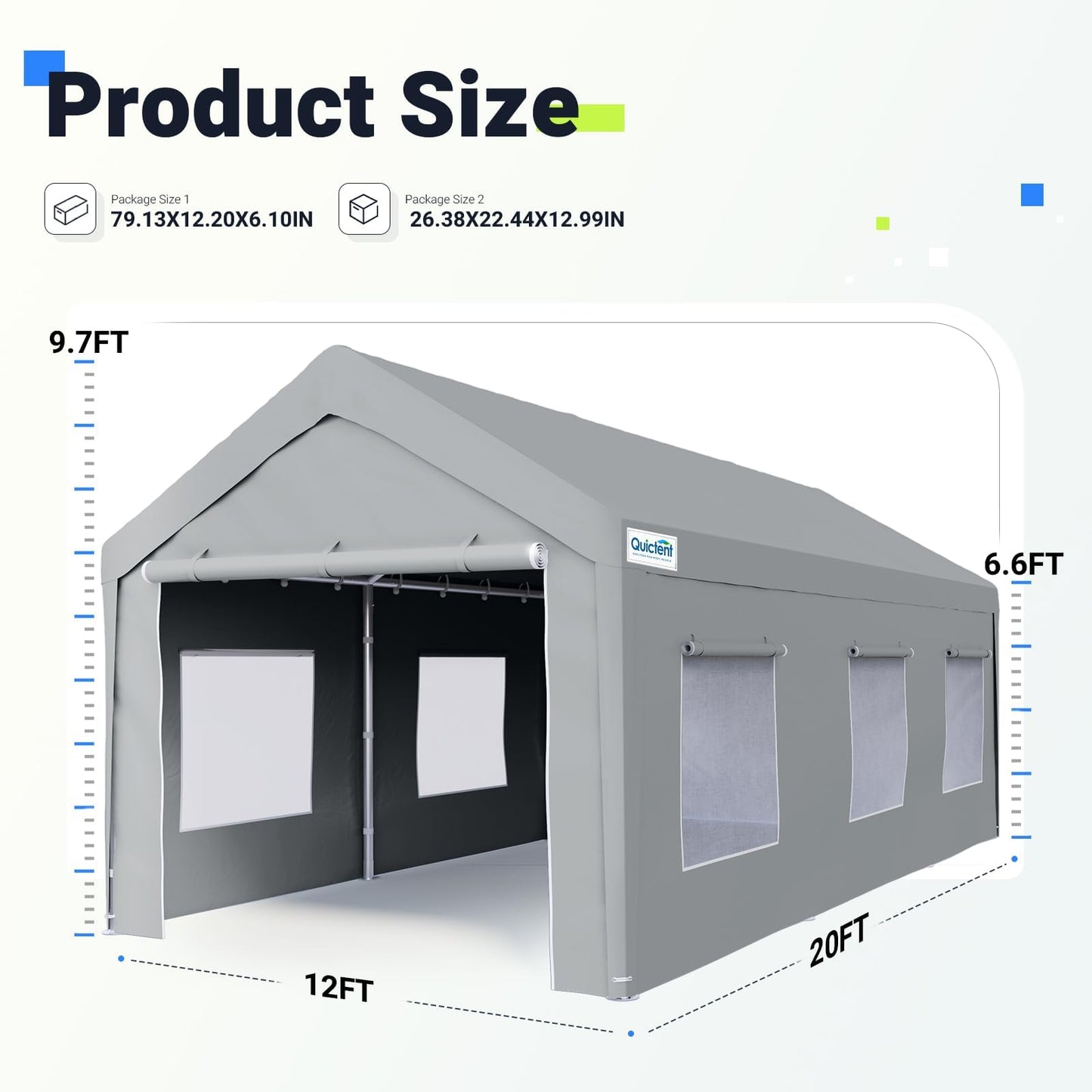 Quictent 12'x20' Carport with Roll-up Ventilated Windows, Anti-Snow Car Port Heavy Duty Car Canopy RV Carport Canopy Portable Garage Shelter Boat - WoodArtSupply