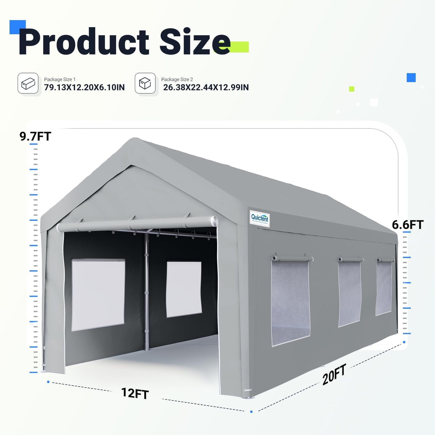 Quictent 12'x20' Carport with Roll-up Ventilated Windows, Heavy Duty Car Port Anti-Snow Car Canopy Carport Canopy Portable Garage Shelter Boat Quictent
