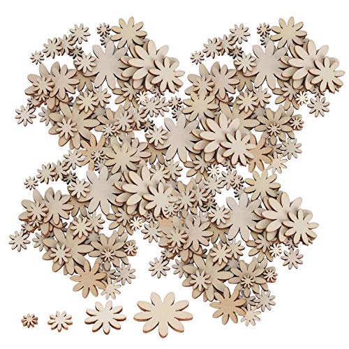 250Pcs Wooden Flowers Wood Cutout Flower Shape Unfinished Wooden Flower Slices with Mixed Sizes for Christmas Wedding Party DIY Crafts Decor TOPINCN