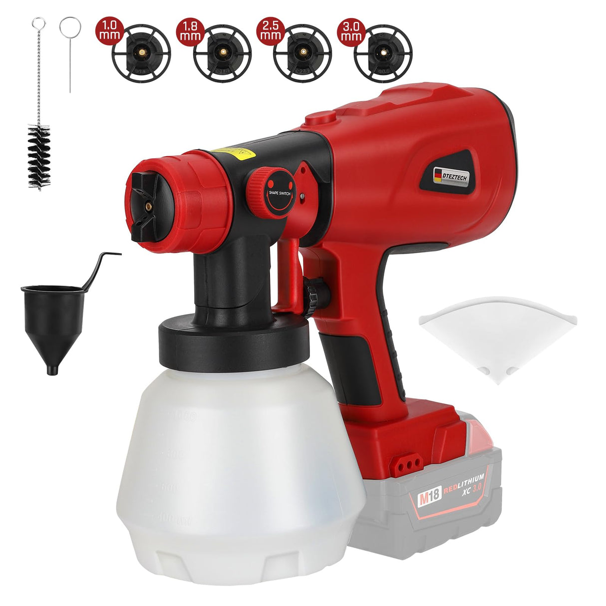 Paint Sprayer for Milwaukee M18 18V Battery, HVLP Spray Paint Gun with Brushless Motor and Copper Nozzle, 200W Cordless Paint Sprayer for Home DTEZTECH