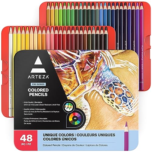 ARTEZA Colored Pencils for Adult Coloring, 48 Colors, Drawing Pencils with Soft Wax-Based Cores, Professional Art Supplies for Artists, Vibrant - WoodArtSupply