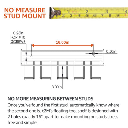 C2M Heavy Duty Floating Tool Shelf & Organizer | Wall Mounted Garage Storage Rack for Handheld & Power Tools | USA Made, 100# Weight Limit, Compact - WoodArtSupply