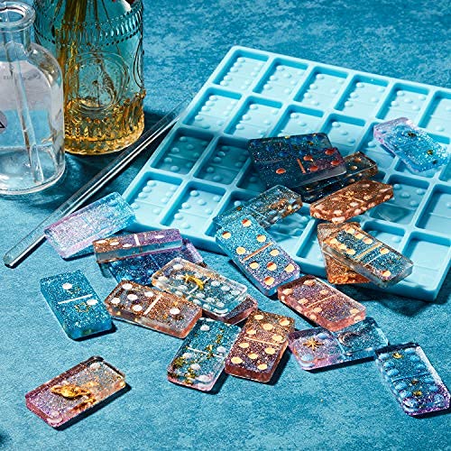 Domino Mold for Epoxy Resin Candy Molds Clay Dominoes 28 Cavities Silicone Pendant Cake Jewelry Making Tool (Blue,125 Gram) Patelai