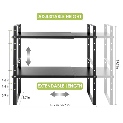 Across-Star Expandable Cabinet Shelf Organizer Rack, Stackable Kitchen Counter Storage Shelves Stand, Adjustable Height Pantry Shelf Spice Rack - WoodArtSupply