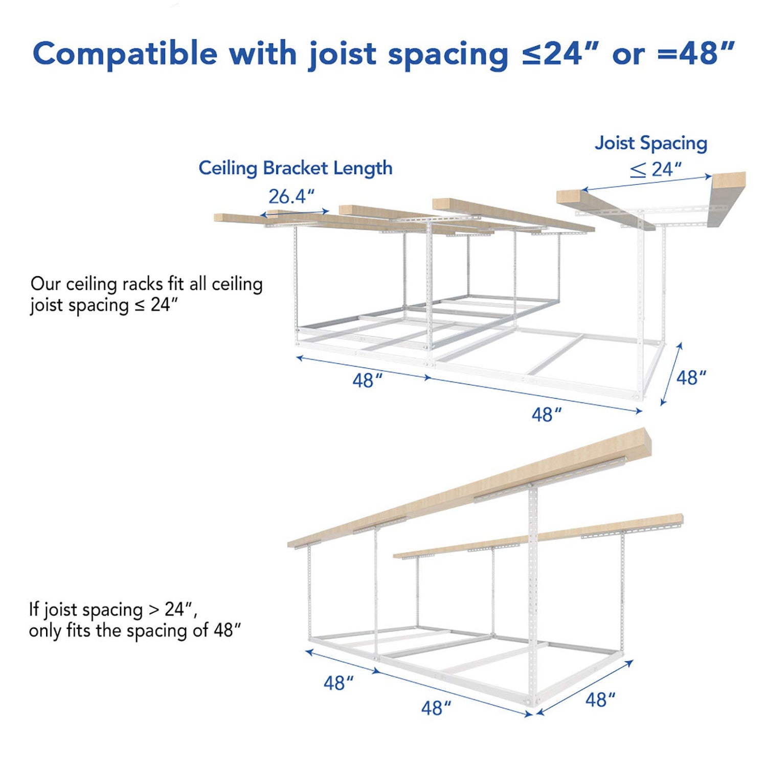 FLEXIMOUNTS 4x8 Overhead Garage Storage Rack without Decking,Garage Storage Organization System,Heavy Duty Metal Garage Ceiling Storage Racks,600lbs FLEXIMOUNTS