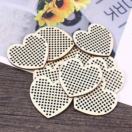 Amosfun 20pcs Heart Shaped Wooden Hanging Tags Blank Hole Paved Cross Stitch Ornament Crafts for DIY Engraving Amosfun