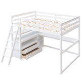 Harper & Bright Designs White Full Size Loft Bed with Desk, Shelves and Storage Drawers Harper & Bright Designs
