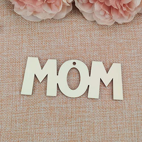 20pcs Mom Wood Cutouts DIY Crafts Mother's Day Unfinished Wooden Gift Tags Ornaments for Happy Mother's Day Birthday Party Decoration JANOU