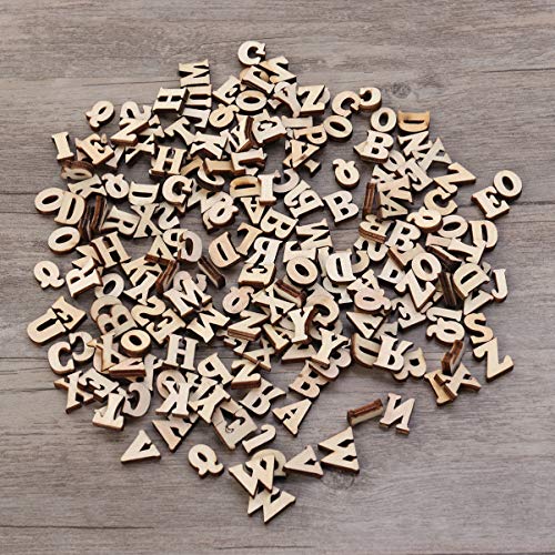 SEWACC Kids Toys Wood Crafts Unfinished Wood Alphabet Letters 200pcs 15mm English Letters Wooden Slice Unfinished Wood Crafts for DIY Craft SEWACC