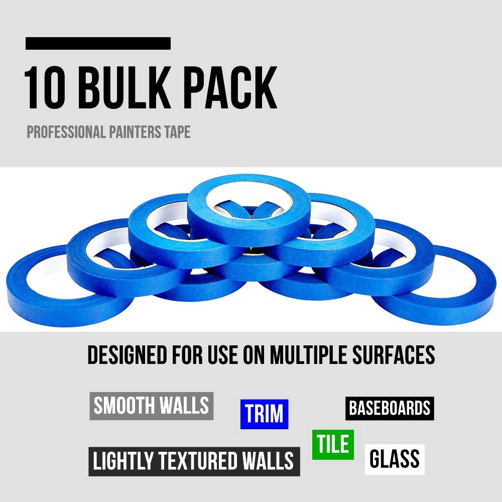 Lichamp 10 Pack Blue Painters Tape 3/4 inch, Blue Masking Tape Bulk Multi Pack, 0.75 inch x 55 Yards x 10 Rolls (550 Total Yards) Lichamp