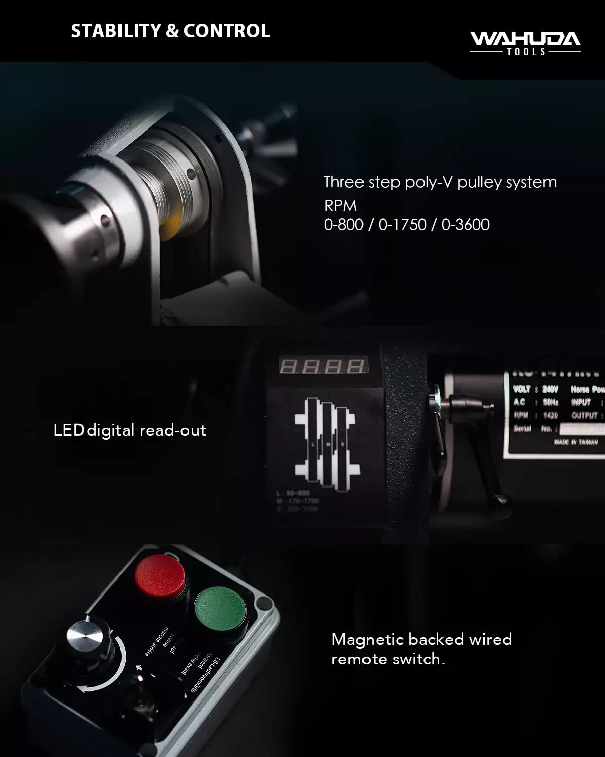 Benchtop 14" Variable Speed Wood Lathe w/induction motor WAHUDA TOOLS
