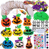 Winlyn 63 Sets Halloween Craft Kits Fall Crafts DIY Wooden Pumpkin Ornaments Decorations Art Sets Unfinished Wood Pumpkins Halloween Stickers for Winlyn