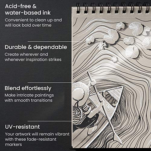 ARTEZA Acrylic Paint Markers, Pack of 12, White, Long-Lasting Acrylic Paint Pens with Plastic Nib, Art Supplies for Painting on Metal, Canvas, Rock, ARTEZA