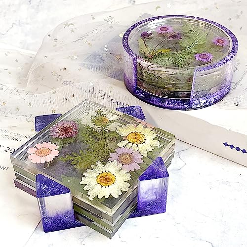 RESINWORLD Resin Coaster Molds Set, Upgrade 10 pcs Silicone Coaster Molds Kit Storage Box Mold for Resin Casting, Square Round Coaster Epoxy Resin ResinWorld