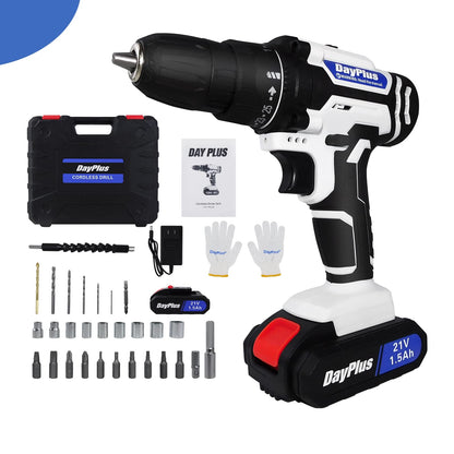 Cordless Power Drill Set with 21V Li-ion Battery&Fast Charger,3/8" Chuck Drill Kit,25+1 Torque Hammer,29 Pcs Drilling kit Included,Variable Speeds
