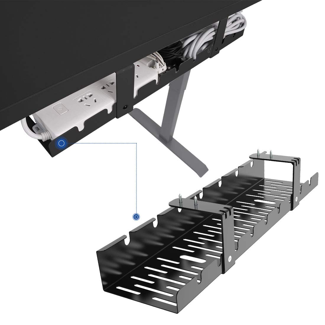 FLEXISPOT Under Desk Cable Management Tray, Metal Raceway Wires Cable Tidy Organizer, Office and Home Cable Tray Use for Standing Desk (Black) FLEXISPOT