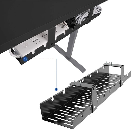 FLEXISPOT Under Desk Cable Management Tray, Metal Raceway Wires Cable Tidy Organizer, Office and Home Cable Tray Use for Standing Desk (Black) - WoodArtSupply