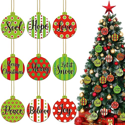 Suzile 36 Pcs Wooden Christmas Ornaments Round Predrilled Wood Slices Circles Unfinished Wood Crafts Christmas Door Decorations Xmas Hanging Sign for