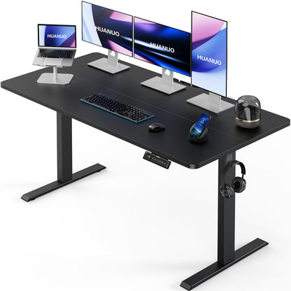 HUANUO Electric Standing Desk Adjustable Height, 55" x 24" Sit Stand Home Office Desk, 4 Memory Height Setting, Computer Workstation, Black - WoodArtSupply