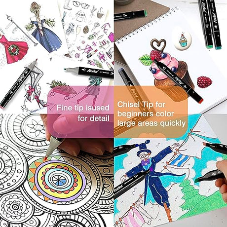 ABEIER 100 Colors Dual Tips Alcohol Markers set,Art Markers for Drawing, Permanent Sketch Markers for Kids adult coloring ABEIER