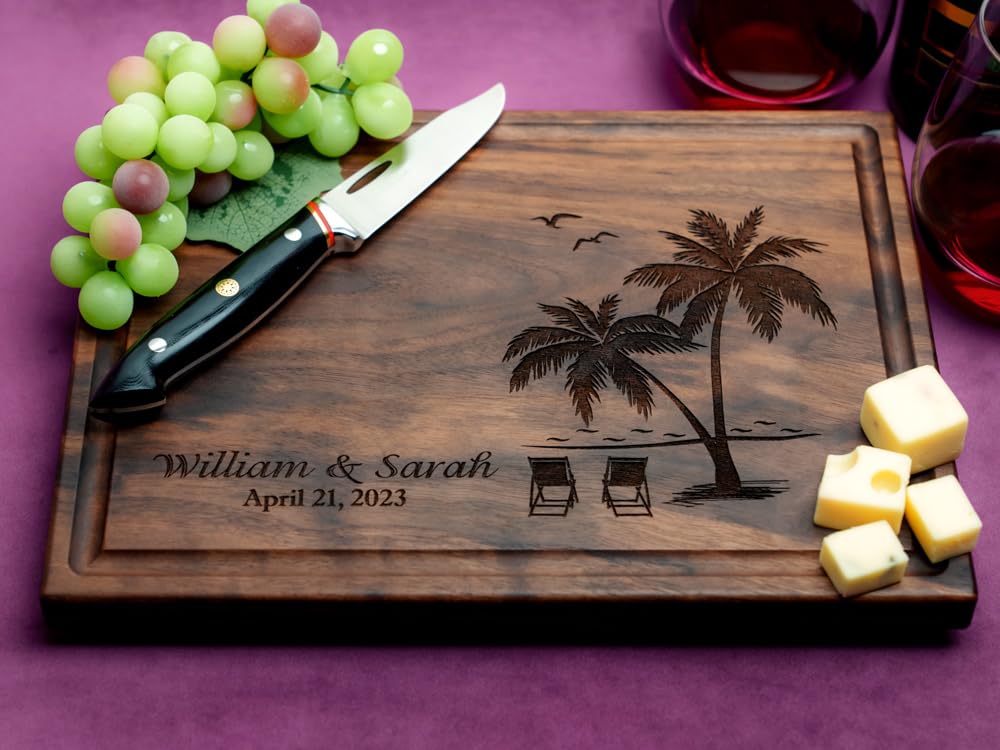 Straga Personalized Cutting Boards | Handmade Wood Engraved Charcuterie | Custom Wedding, Anniversary, Birthday Gift for Couples, Beach Lovers, Straga
