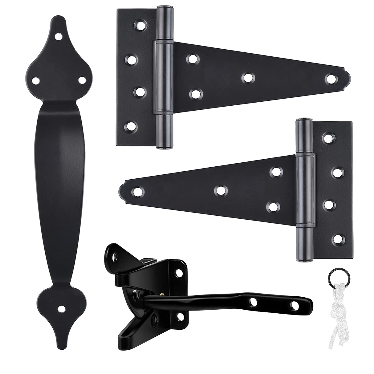 Gate Hardware Kit Heavy Duty,with Self Locking Gate Latch,6 inch T Strap Gate Hinges and 10 inch Gate Door Handle Pull,Shed Door Hardware Set for SANKINS