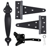 Gate Hardware Kit Heavy Duty,with Self Locking Gate Latch,6 inch T Strap Gate Hinges and 10 inch Gate Door Handle Pull,Shed Door Hardware Set for SANKINS