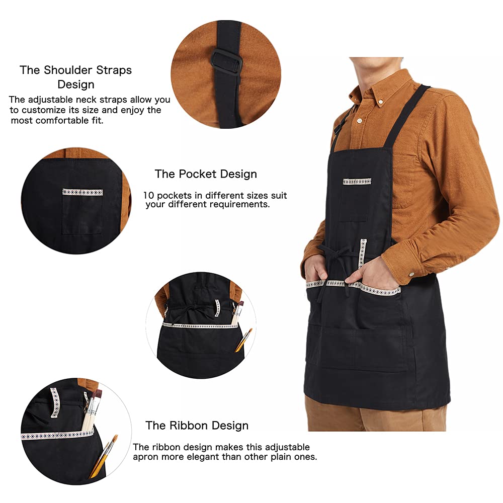 FreeNFond Adjustable Artist Apron with Pockets for Women Men Canvas Painting Aprons for Arts Gardening Utility or Work FreeNFond
