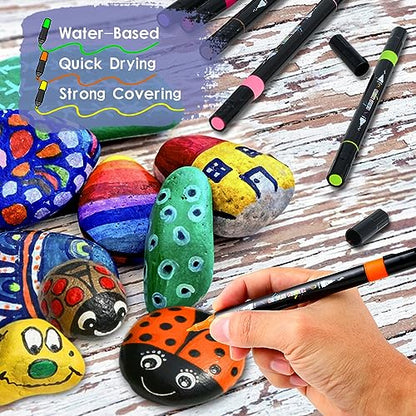 30 Colors Acrylic Paint Markers, Dual Tip Acrylic Paint Pens with Brush and Fine Tips for Kids, Adults, Wood, Canvas, Stone, Rock Painting, Glass, - WoodArtSupply