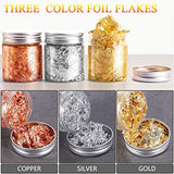 Gold Foil Flakes with Tweezers and Brush, 3 Bottles Imitation Gold Foil Flakes Metallic Leaf for Nail Art, Painting, Crafts and Resin Jewelry MEGANEOPRE