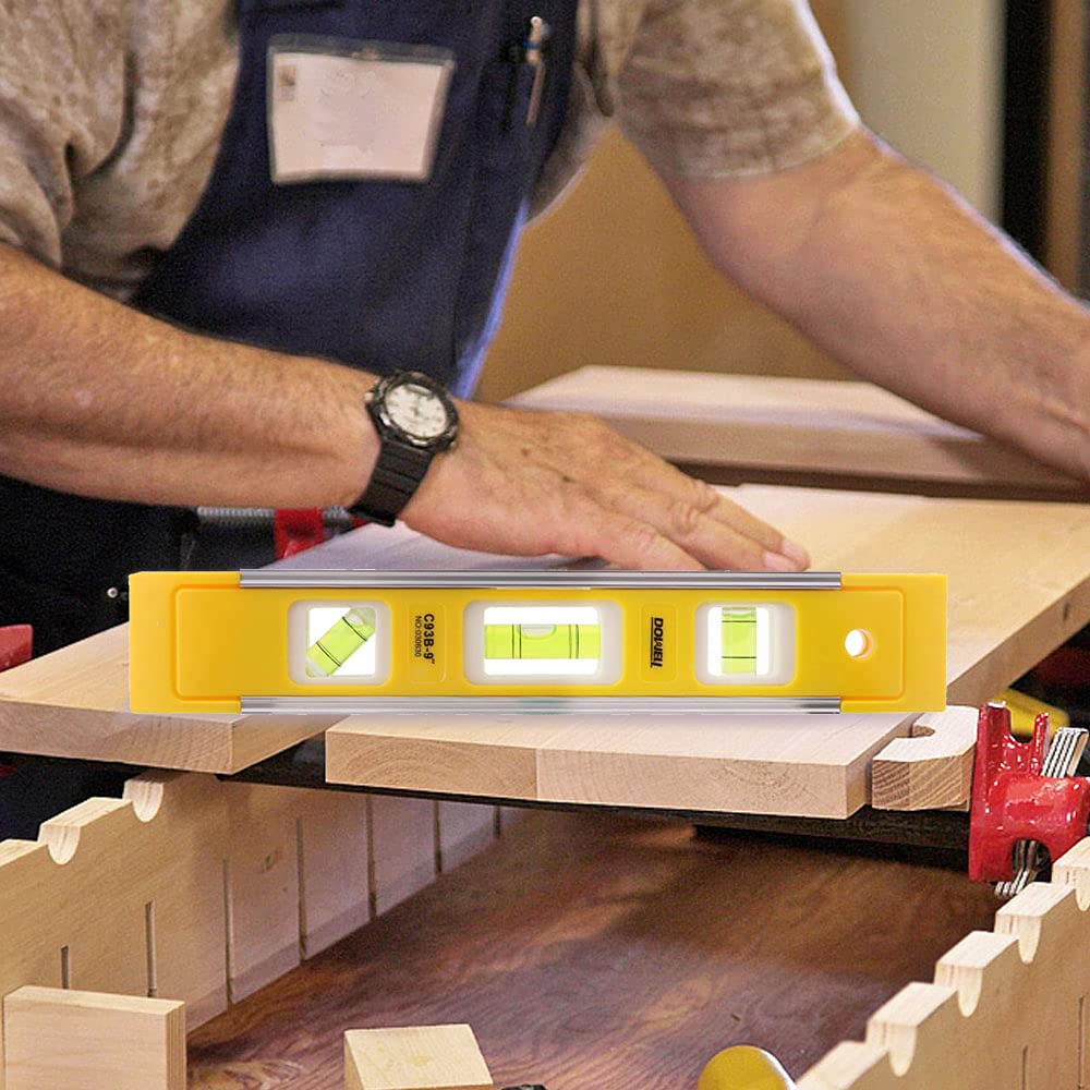 DOWELL 9 Inch Magnetic Box Level Torpedo Level,3 Different Bubbles/45°/90°/180°Measuring Shock Resistant Torpedo Level DOWELL