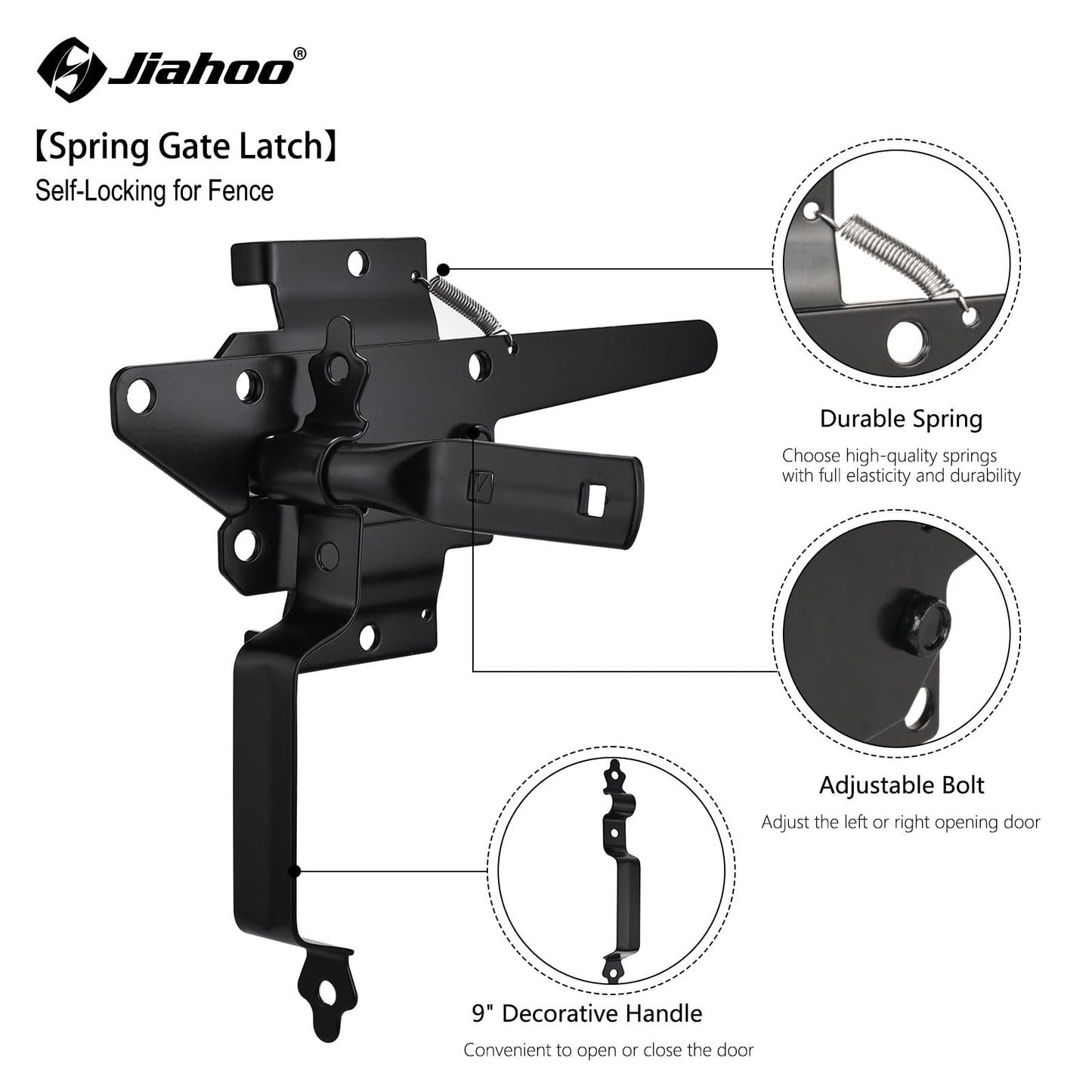 JIAHOO Gate Hardware Kit for Outdoor Fence, Heavy Duty 8" Gate Hinges & Post Gate Latch with Handle for Outdoor Swing Gate, Come with All Necessary - WoodArtSupply