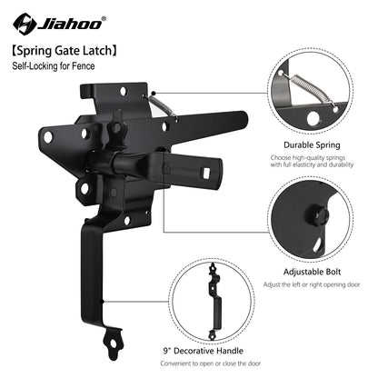 JIAHOO Gate Hardware Kit for Outdoor Fence, Heavy Duty 8" Gate Hinges & Post Gate Latch with Handle for Outdoor Swing Gate, Come with All Necessary - WoodArtSupply