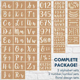 Boutique Calligraphy Stencil Template Kit - 45 Reusable Pieces Includes Lettering Upper and Lowercase both Large Small, Numbers, Punctuation, Laurels Citrusy Boutique