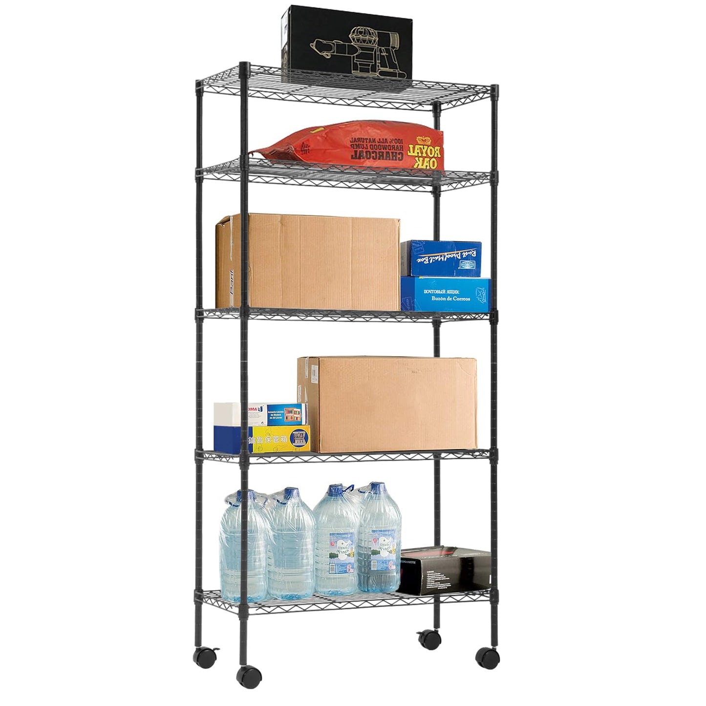 14"x30"x60" Commercial Storage Shelves Heavy Duty Shelving 5 Tier Layer Wire Shelving Unit with Wheels Metal Wire Shelf Standing Garage Shelves