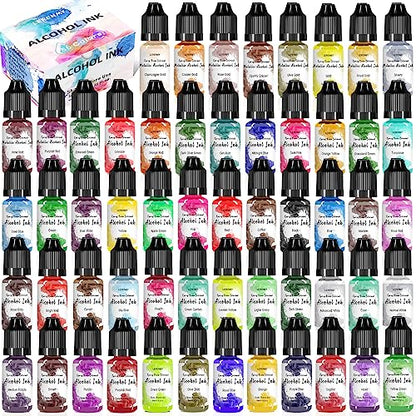 Alcohol Ink Set – 56 Bottles Vibrant Colors High Concentrated Alcohol-Based Ink, Concentrated Epoxy Resin Paint Colour Dye, Great for Painting, Resin