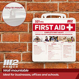 M2 BASICS Complete 321 Piece Emergency First Aid Kit | Business & Home Medical Supplies | Wall Mountable Hard Case | Office, Car, Travel, School, M2 BASICS