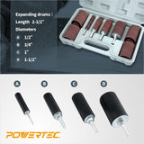 POWERTEC 71634 20-Piece Drill Press Sanding Drum Kit w/ ¼ and 1/8 inch Shanks, Spindle Sander Sleeves, Tool Carrying Case POWERTEC