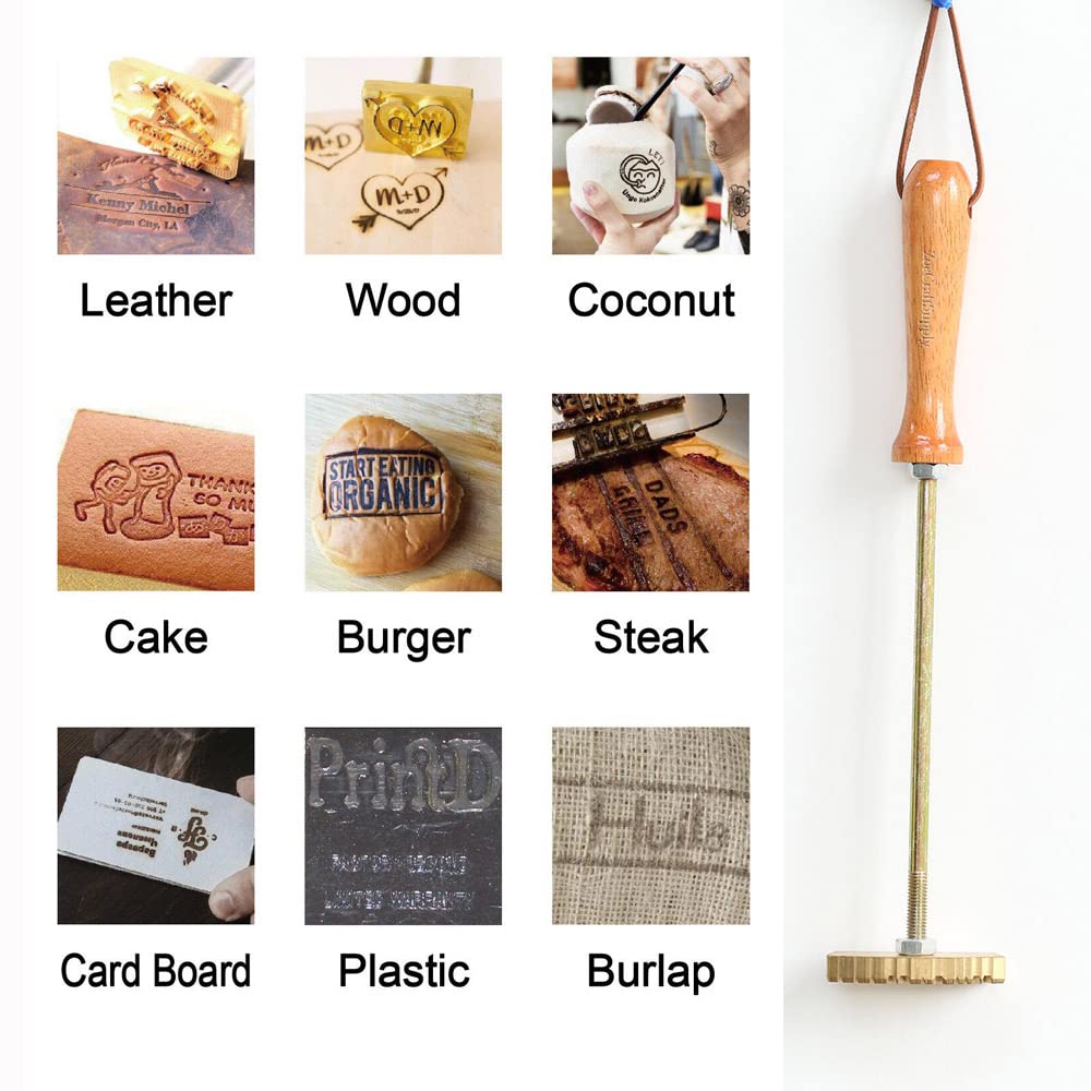 Customisable Wood & Leather Branding Iron with Handle - Ideal for BBQ and Crafting ZOECRAFTSUPPLY