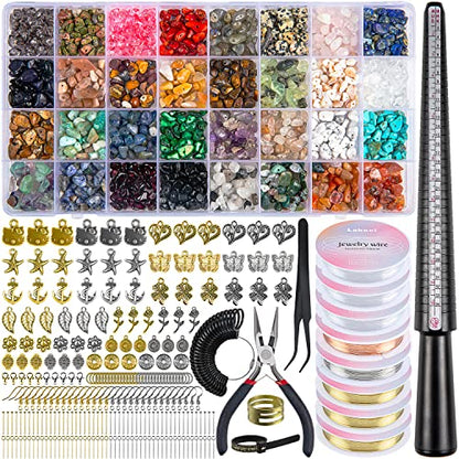 Labeol 2570PCS Ring Making Kit 32 Colors Crystals Beads for Jewelry Making Kit Gemstone Chip Beads Irregular Nataral Stone with Jewelry Making