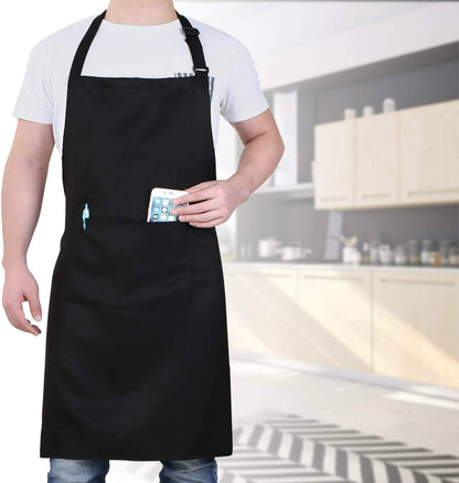 Will Well Chef Apron for Men and Women Professional for Cooking With Pockets - Adjustable - Bib Aprons - Water & Oil Resistant - 1 Pack, Black - WoodArtSupply