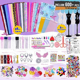 600+Pcs - Fashion Designer Kit for Girls with 5 Mannequins - Creativity DIY Arts and Crafts Kit Educational Toys - Sewing Kit for Kids Ages 8-12 - ONE TO FOUR