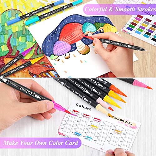 Caliart 34 Double Tip Brush Pens Art Markers, Artist Fine & Brush Pen Coloring Markers for Kids Adult Book Halloween Journaling Note Taking Lettering Caliart