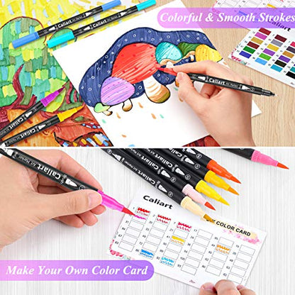 Caliart 34 Double Tip Brush Pens Art Markers, Artist Fine & Brush Pen Coloring Markers for Kids Adult Book Halloween Journaling Note Taking Lettering