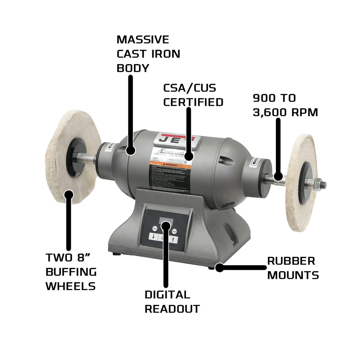 JET 8-Inch Variable-Speed Industrial Buffer, 1 HP, 1Ph 115/230V (IBG-8VSB) Jet