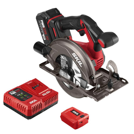 SKIL PWR CORE 20 Brushless 20V 6-1/2'' Circular Saw Kit, Includes 4.0 Ah Battery, PWR ASSIST UBS Adapter AND PWR JUMP Chargers - CR5413-1A Skil