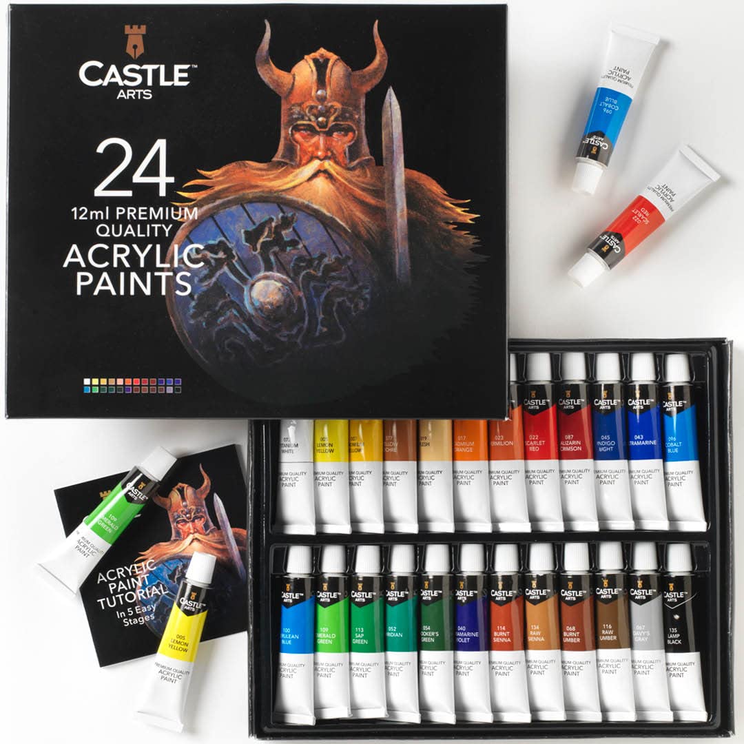 Castle Art Supplies 24 x 12ml Acrylic Paint Set | Value Beginner Set for Starters or Adult Artists | Quality Intense Colors | Smooth to Use on Range - WoodArtSupply