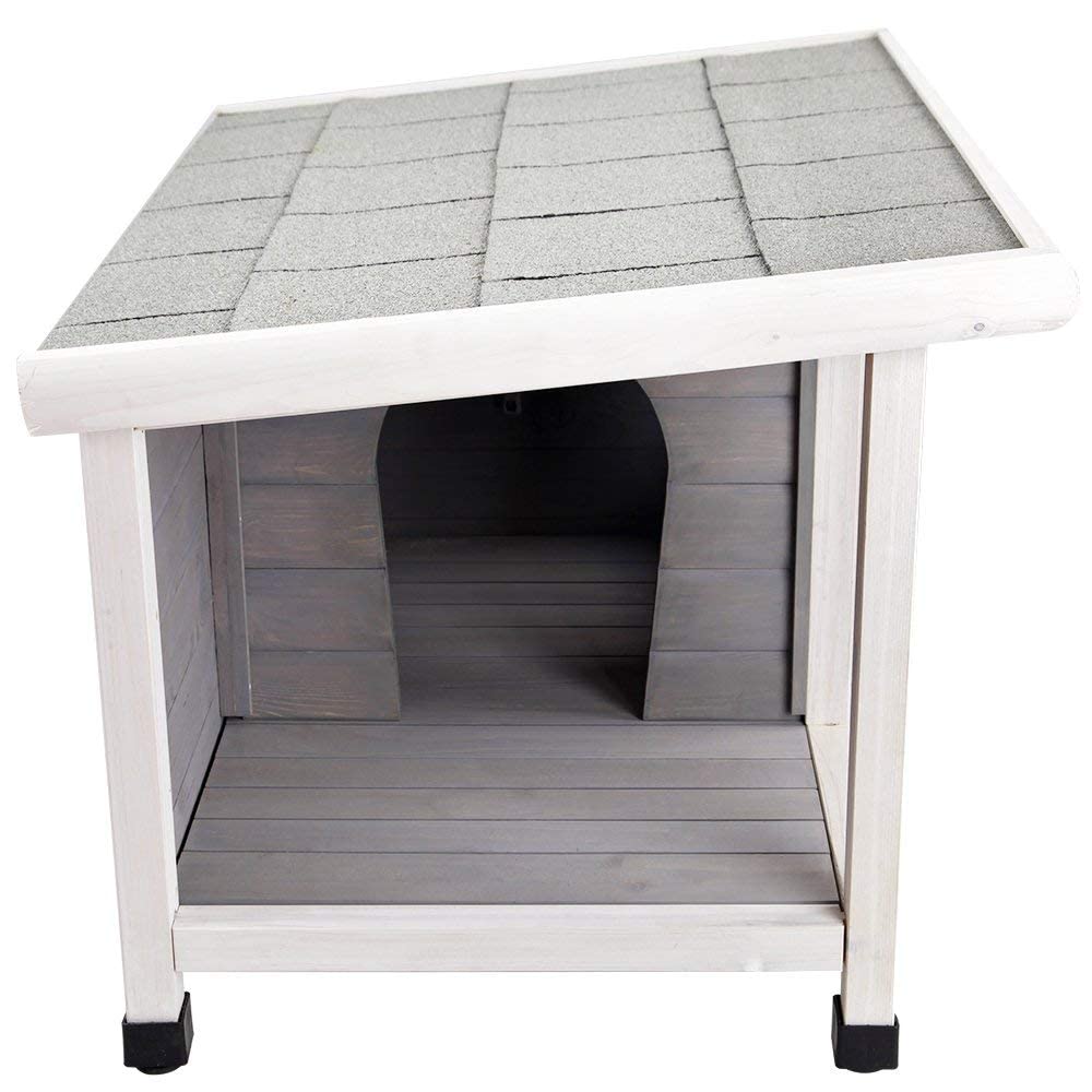 Petsfit Outdoor Wooden Dog House for Small Dogs, Light Grey, Small/33.6" L x 24.7" W x 23" H Petsfit