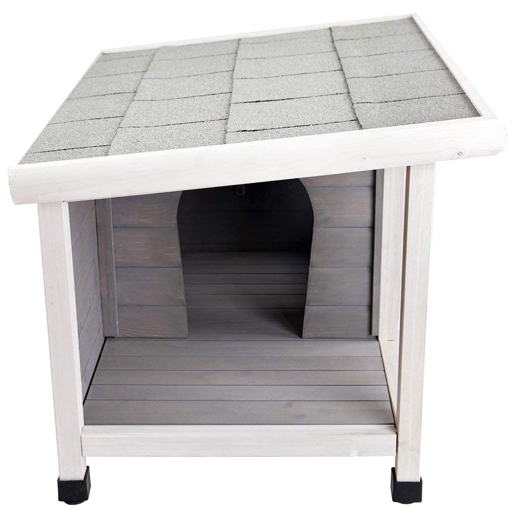 Petsfit Outdoor Wooden Dog House for Small Dogs, Light Grey, Small/33.6" L x 24.7" W x 23" H