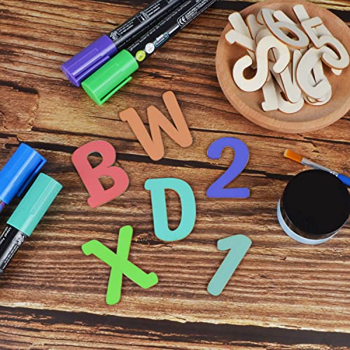 124 Pcs Wooden Letters 2 Inch for Crafts Unfinished Capital Wooden Alphabet Letters and Numbers Focal20 Small Wood Letters for DIY Painting Arts Home